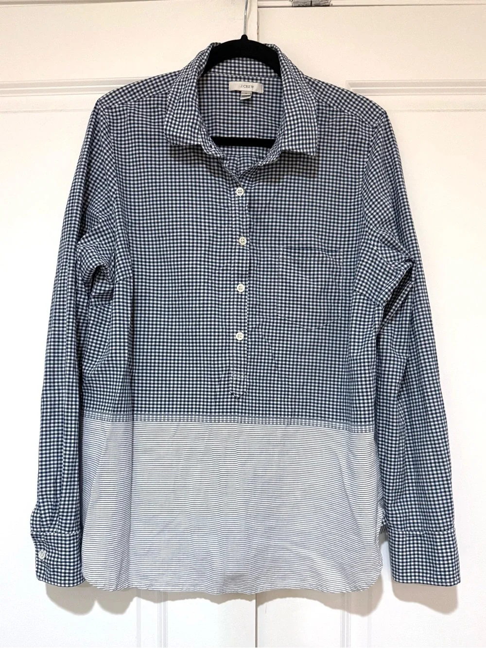 J. Crew Blue Gingham & Stripe Button-Down/Pullover Shirt 💯% Cotton